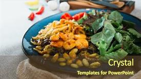  Presentation with milk coconut - Audience pleasing theme consisting of cooked pasta with peeled shrimp backdrop and a tawny brown colored foreground