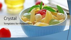  Presentation with penne pasta - PPT theme featuring tubular - cooked penne pasta with mozzarella background and a yellow colored foreground