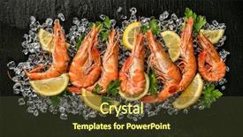  Presentation with prawn - Slide set with cooked prawns served on black background and a tawny brown colored foreground