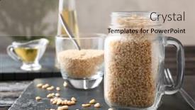  Presentation with quinoa - Amazing slide deck having cooked quinoa in glass jar on kitchen table backdrop and a mint green colored foreground