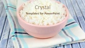  Presentation with rice - PPT theme consisting of cooked rice in bowl on wooden background background and a cream colored foreground