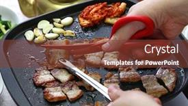  Presentation with korean bbq - Audience pleasing presentation theme consisting of cooked-samgyeopsal-grilled-pork-belly backdrop and a tawny brown colored foreground