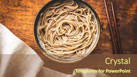  Presentation with noodles - Colorful theme enhanced with cooked-soba-noodles-traditional-asian backdrop and a tawny brown colored foreground