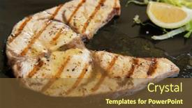  Presentation with grilled - Beautiful presentation design featuring cooked-swordfish-grilled-slice backdrop and a tawny brown colored foreground