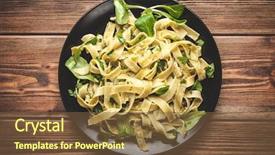  Presentation with pasta - Colorful theme enhanced with cooked tagliatelle pasta with greens backdrop and a tawny brown colored foreground