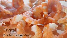  Presentation with shrimps - Colorful presentation theme enhanced with cooked unshelled tiger shrimps close backdrop and a coral colored foreground