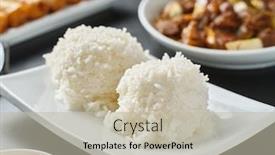  Presentation with rice - Colorful presentation design enhanced with cooked-white-rice-side-dish backdrop and a mint green colored foreground