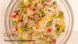  Presentation with rice corn - Slide deck consisting of cooked-white-rice-with-colorful background and a yellow colored foreground