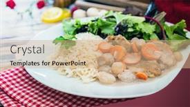  Presentation with veal - Audience pleasing PPT theme consisting of cooked-white-veal-stew backdrop and a coral colored foreground