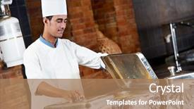  Presentation with hotel kitchen - PPT layouts consisting of cooker in resort hotel restaurant background and a coral colored foreground