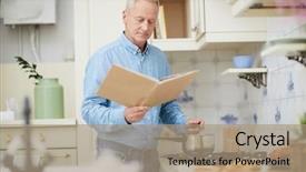 Presentation with open book - Amazing presentation design having cookery book standing by stove backdrop and a coral colored foreground