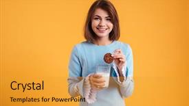  Presentation with cookie - Beautiful theme featuring cookie and glass of milk backdrop and a gold colored foreground