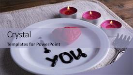  Presentation with table napkin - PPT layouts consisting of cookie in form of heart on plate with inscription i love you and candles on napkin and wooden table background background and a light blue colored foreground