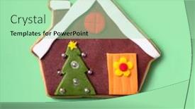  Presentation with gingerbread house - Presentation design having cookie-in-the-shape background and a mint green colored foreground