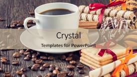  Presentation with pen laptop coffee cup clips - Presentation design enhanced with cookies and cup of coffee background and a  colored foreground