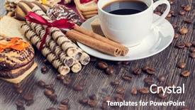  Presentation with hot and cold coffee cup - PPT layouts enhanced with cookies and cup of coffee background and a dark gray colored foreground