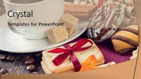  Presentation with coffee cup diary - Amazing slide deck having cookies and cup of coffee backdrop and a coral colored foreground