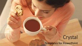  Presentation with tea break cookies - Presentation design consisting of cookies and cup of tea background and a coral colored foreground