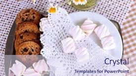  Presentation with checkered tablecloth - Colorful slide deck enhanced with cookies and marshmallow on table on checkered tablecloth backdrop and a sky blue colored foreground