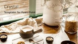  Presentation with high tea - Presentation theme featuring cookies-and-morning-drink-coffee background and a soft green colored foreground