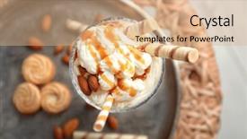  Presentation with milkshake - Amazing PPT theme having cookies cream shake - delicious milkshake on metal tray backdrop and a coral colored foreground