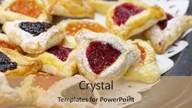  Presentation with happy holiday - Slide set consisting of cookies for happy purim jewish background and a coral colored foreground