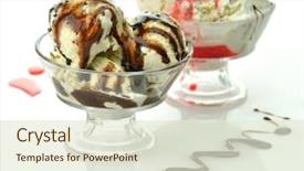  Presentation with strawberry ice cream - Colorful slide deck enhanced with cookies' ice cream with chocolate backdrop and a sky blue colored foreground