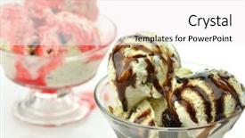  Presentation with strawberry ice cream - PPT theme consisting of cookies' ice cream with chocolate background and a sky blue colored foreground