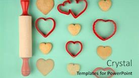  Presentation with valentine - Beautiful theme featuring cookies in heart shape for valentine's day on turquoise background backdrop and a mint green colored foreground