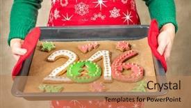  Presentation with baking cookies - Beautiful presentation design featuring cookies in shape of 2016 backdrop and a coral colored foreground