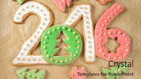  Presentation with baking cookies - PPT theme enhanced with cookies in shape of 2016 background and a coral colored foreground