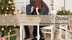  Presentation with photo album - Beautiful slide deck featuring cookies kissing behind photo album backdrop and a mint green colored foreground