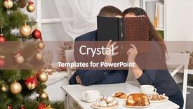  Presentation with photo album - Presentation theme with cookies kissing behind photo album background and a coral colored foreground