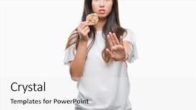  Presentation with chocolate chip cookie - Colorful slide deck enhanced with cookies shop - young asian woman eating chocolate backdrop and a white colored foreground