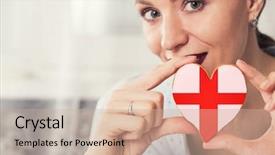  Presentation with england - Slide deck having young woman with gingerbread heart cookies with flag of england background and a soft green colored foreground