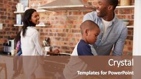  Presentation with children parents - PPT theme featuring cooking - children helping parents to prepare background and a tawny brown colored foreground