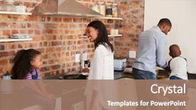  Presentation with children parents - Beautiful slide set featuring cooking - children helping parents to prepare backdrop and a coral colored foreground