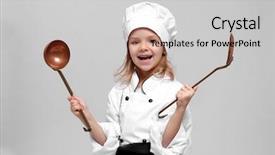  Presentation with cooking chef - Amazing slide deck having cooking - cute girl in chef uniform backdrop and a light gray colored foreground