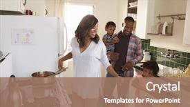  Presentation with cooking - Colorful PPT layouts enhanced with cooking - family at home preparing meal backdrop and a coral colored foreground