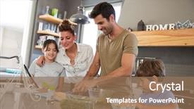  Presentation with recipe - Beautiful theme featuring cooking - family in kitchen following recipe backdrop and a coral colored foreground