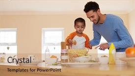  Presentation with father son and looking - Colorful PPT theme enhanced with cooking - father and son making pasta backdrop and a coral colored foreground