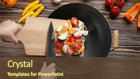  Presentation with vegetables - Beautiful slides featuring cooking - female hands putting vegetables backdrop and a tawny brown colored foreground