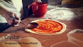  Presentation with pizza - Colorful slides enhanced with cooking - fresh original italian raw pizza backdrop and a red colored foreground