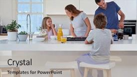  Presentation with breakfast - Amazing presentation design having cooking - happy smiling caucasian family backdrop and a light gray colored foreground