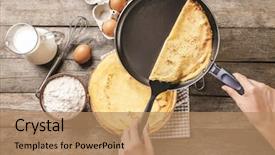  Presentation with frying - Cool new theme with cooking - woman making thin pancakes backdrop and a coral colored foreground