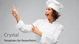  Presentation with cooking chef - Slide deck consisting of cooking-advertisement-and-food-concept background and a light gray colored foreground