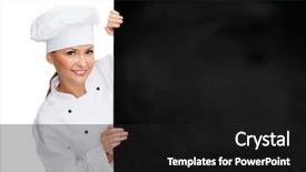 Presentation with cooking chef - Audience pleasing slide set consisting of cooking advertisement and food concept backdrop and a black colored foreground