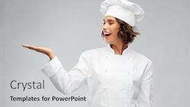  Presentation with hand palm - Slide deck with cooking-advertisement-and-people-concept background and a light gray colored foreground