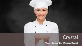  Presentation with chef blackboard - PPT layouts enhanced with cooking advertisement and people concept background and a dark gray colored foreground