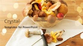  Presentation with kitchen towel - Cool new PPT layouts with cooking-and-harvest-concept-basket backdrop and a yellow colored foreground